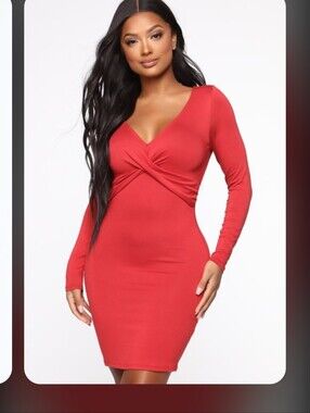 Ambiance .Twist-Front Long Sleeve Mini Dress - Red